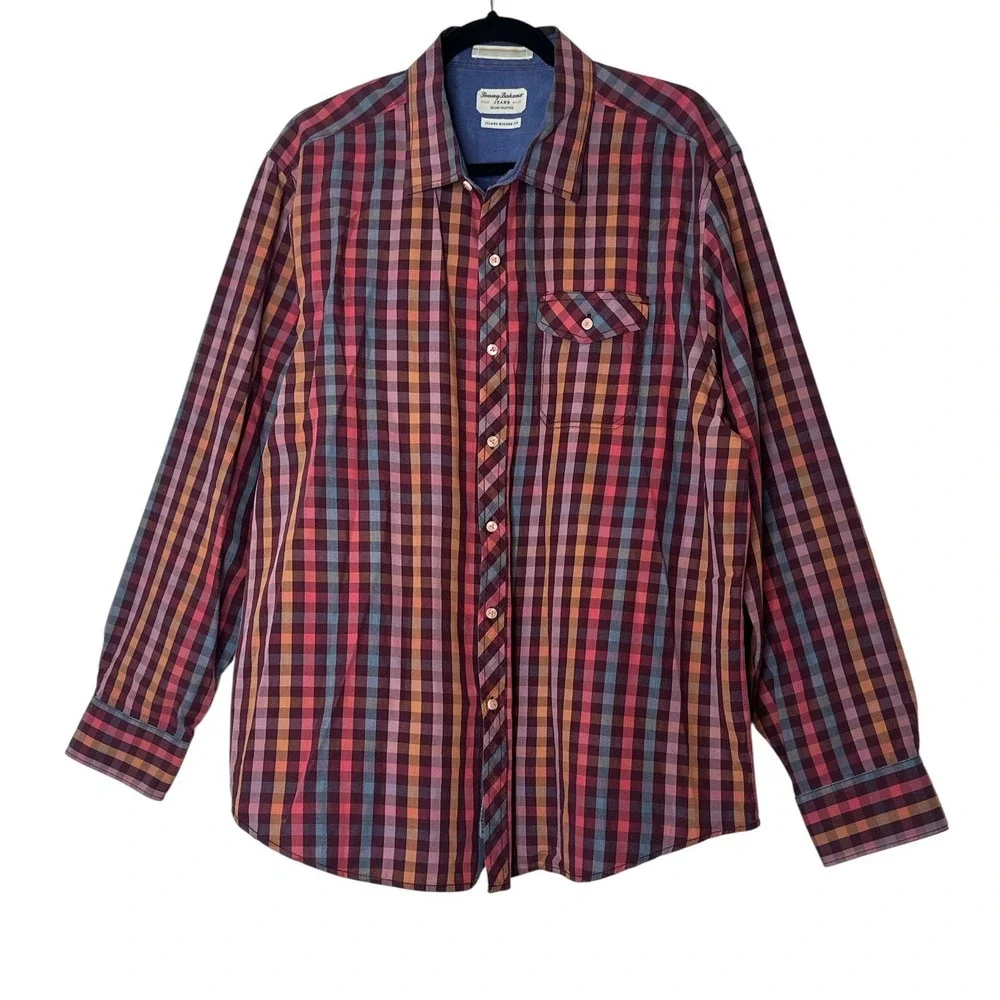Tommy Bahama Island Modern Fit Shirt Mens‎ XL Button Up Plaid Long Sleeve Career